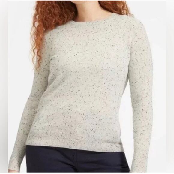 Everlane Sweater Womens Medium Gray Cream Speckled 100% Cashmere Crew Neck Knit - Picture 1 of 7